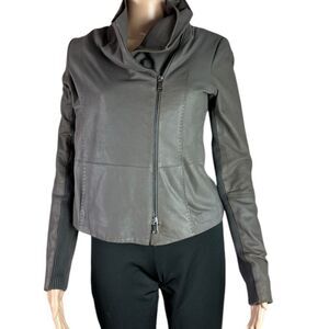 Vince Grayish Brown Goat Leather Moto Jacket